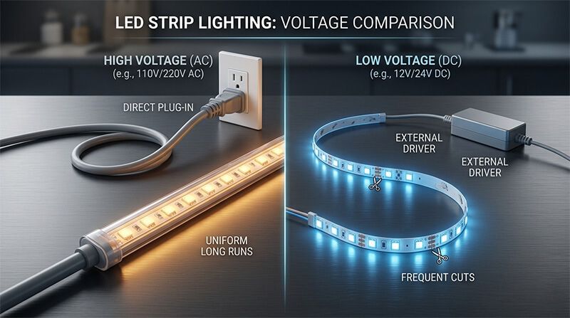 Differences and Selection Guide between High Voltage and Low Voltage LED Strips