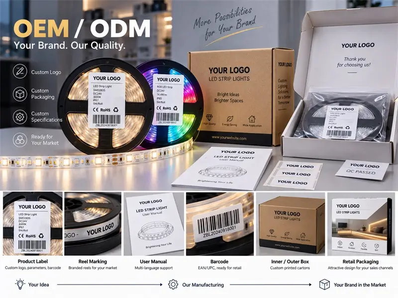 OEM logo label and LED strip packaging customization